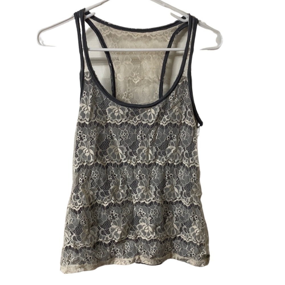 Abercrombie & Fitch Gray And Cream Lace Racerback Tank Top Size XS
